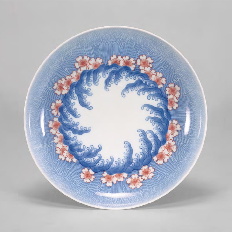 色絵 柴垣桜花波濤文 皿
